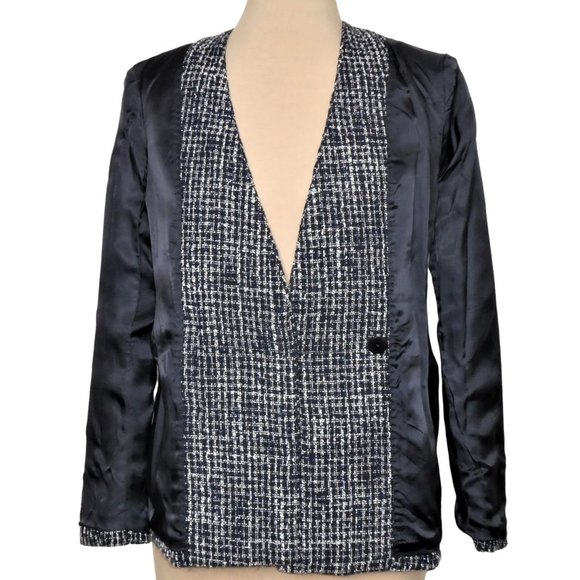 Aritzia Babaton Tweed Textured Navy Double Breasted Blazer Size 2 - Picture 10 of 14